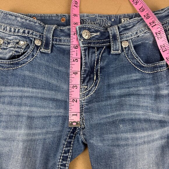Miss Me Signature Boot Jeans Womens 27 Blue Five Pocket Zip Fly Button Closure - Picture 6 of 10